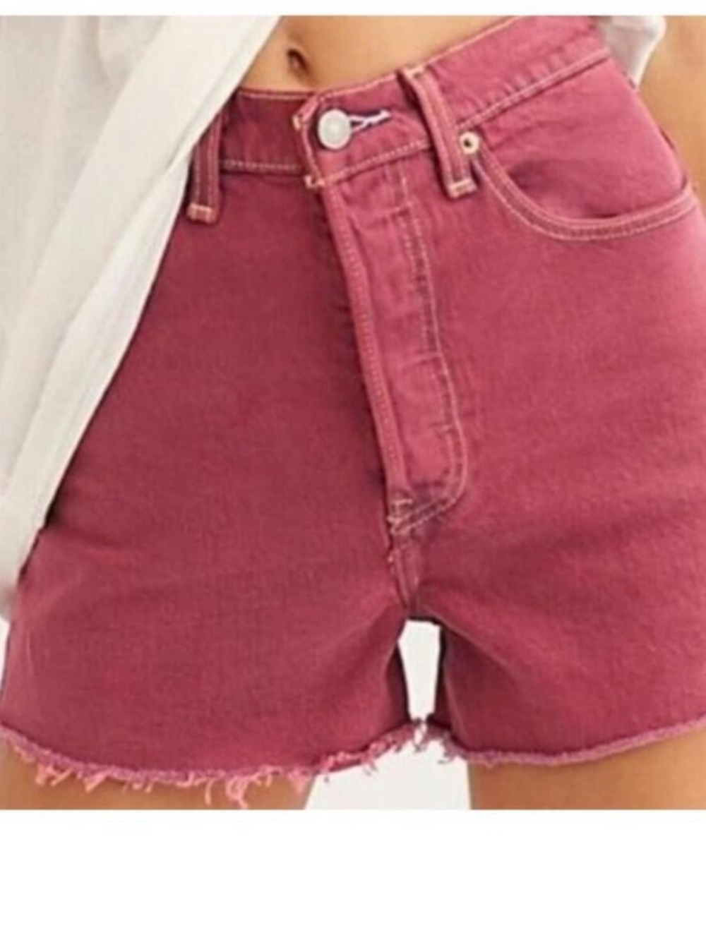 Levi’s rib cage pink button fly raw hem denim shorts sz 27/4 NWOT